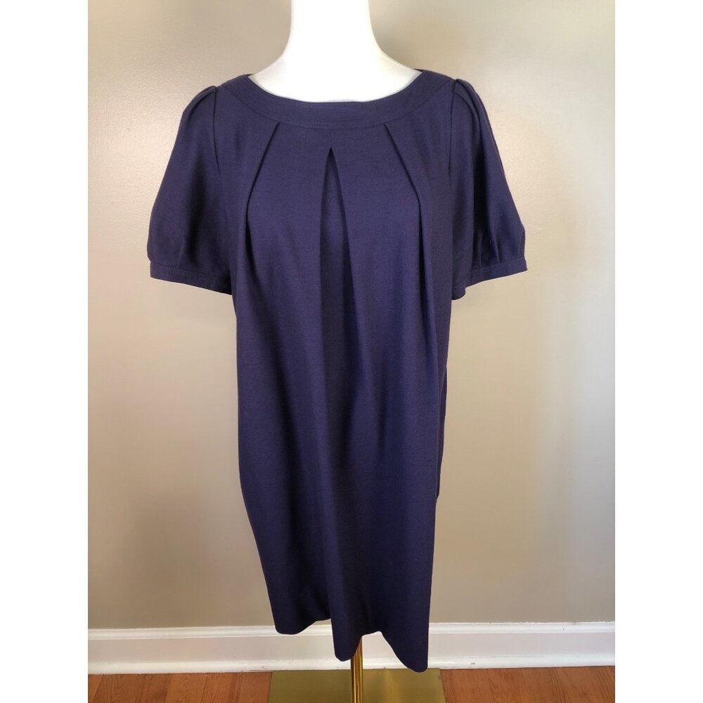 Theory Becca Wool Blend Modern Shift Short Puff Sleeves Navy Dress Size M